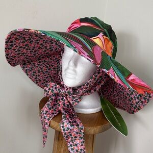 Nwt FARM Rio Heart Ivy Pink Wide-Brim Hat